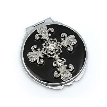 Compact Mirror - 12 PCS - Rhinestone Cross Charm -MR-GM1013BK